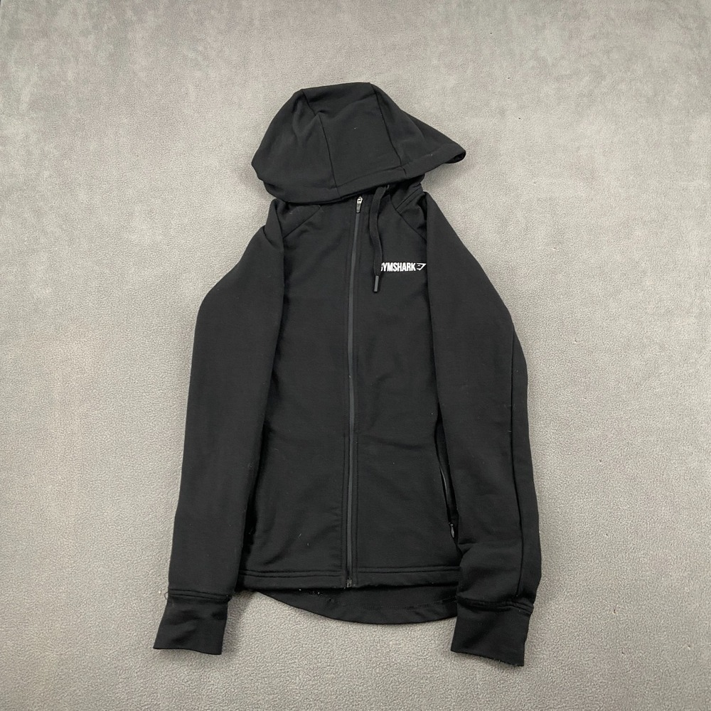 Gymshark Training Hoodie Women Small Black Logo Thumbhole Raglan Sleeve Full Zip